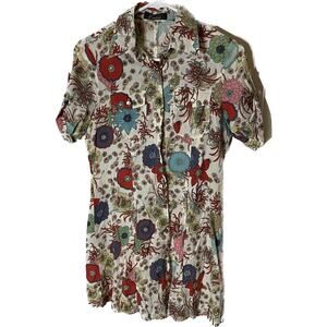 Katia Flower Hippy Dress Small Front Pockets Boho Red Blue Silver Glitter READ